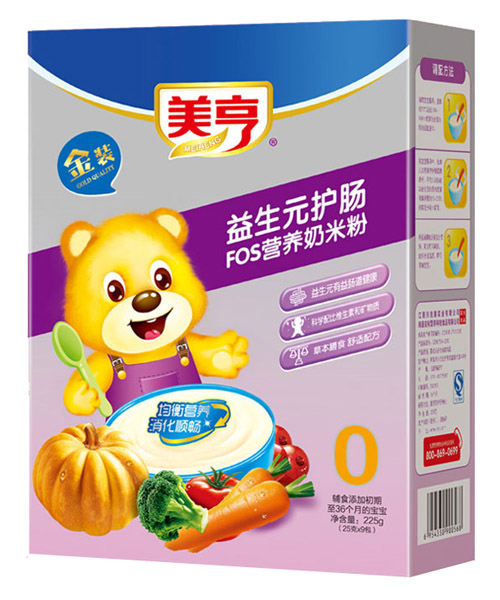 美亨盒裝乳鐵蛋白五谷FOS營養奶米粉2段