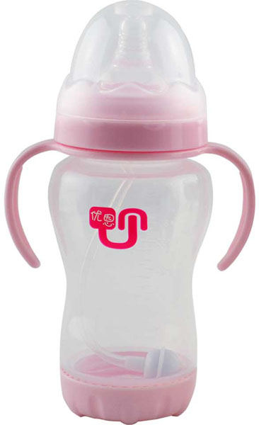 優恩粉色寬口防脹氣PP奶瓶270ml