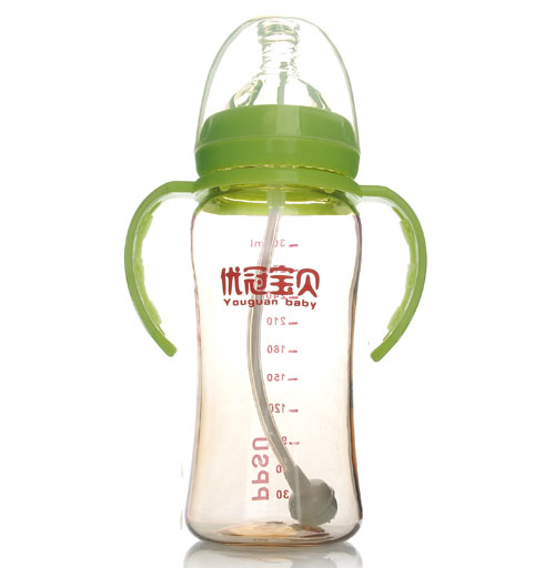 優冠寶貝PPSU寬口帶柄自動奶瓶300ml綠色