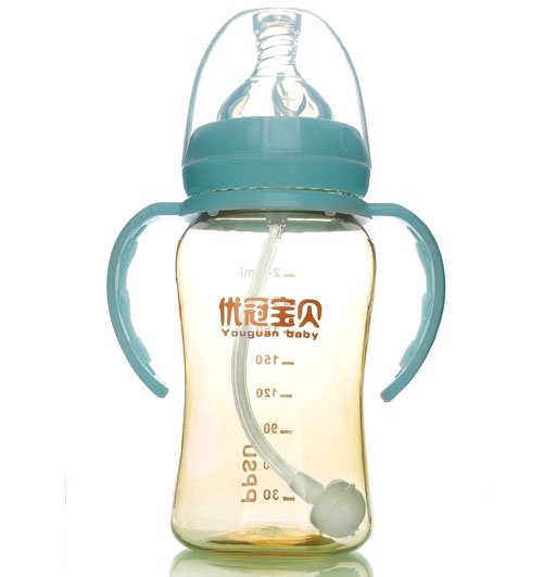 優冠寶貝PPSU寬口帶柄自動奶瓶240ml藍色