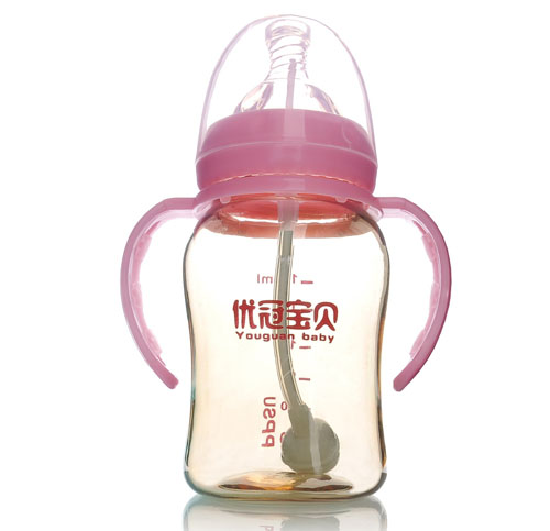 優冠寶貝PPSU寬口帶柄自動奶瓶180ml紅色