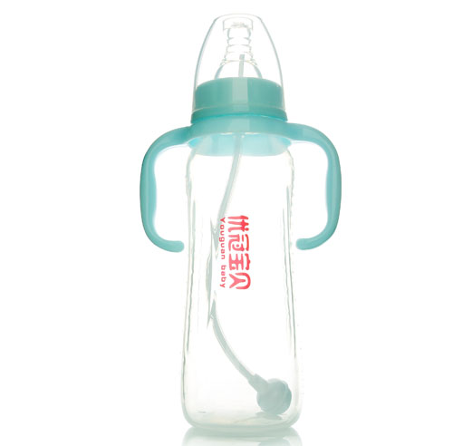 優冠寶貝標口帶柄自動PP奶瓶300ml藍色