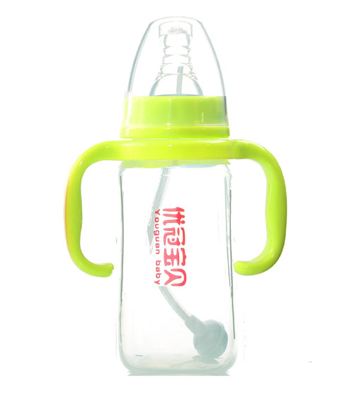優冠寶貝帶柄PP奶瓶180ml綠色