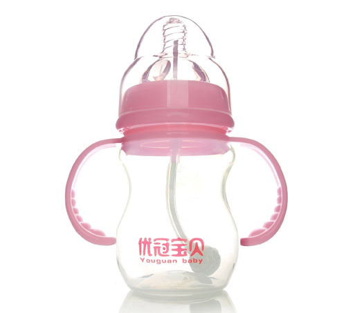 優冠寶貝寬口帶柄自動PP奶瓶210ml紅色