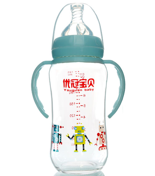 優冠寶貝鈦金玻璃奶瓶240ml藍色