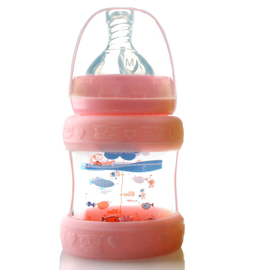 優冠寶貝防護玻璃奶瓶150ml紅色