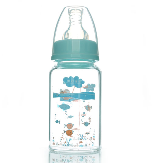 優冠寶貝標口金鉆玻璃奶瓶120ml藍色