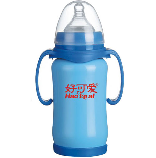 好可愛寬口自動吸管手柄弧形不銹鋼奶瓶200ML