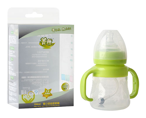 菁優寬口徑硅膠奶瓶150ml綠色