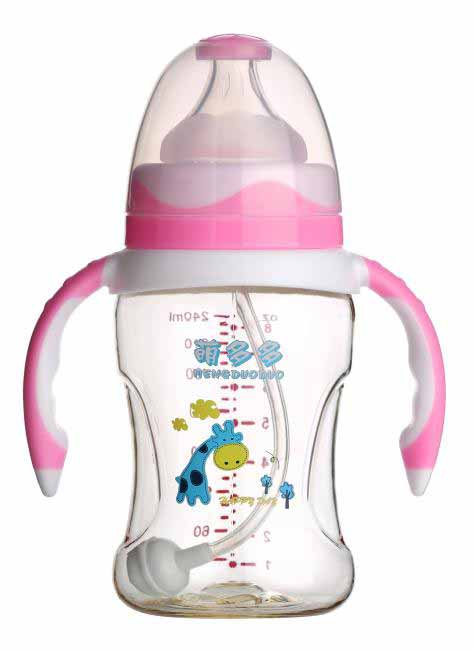 萌多多PPSU寬口240ml雙色紅白手柄自動奶瓶