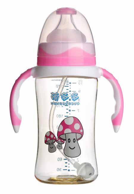 萌多多PPSU寬口300ml雙色紅白手柄自動奶瓶