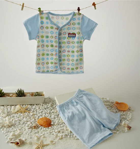 金色小魚純棉素色單面數字短袖桃開套