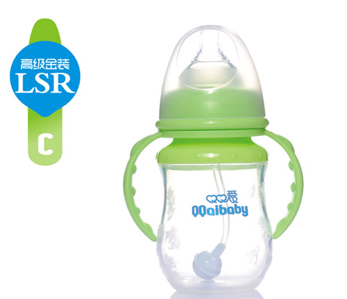 Q0愛寬口徑雙柄弧形自動硅膠奶瓶210ML