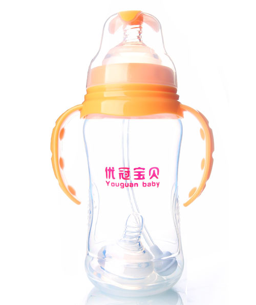優冠寶貝寬口徑PP奶瓶350ml橙色