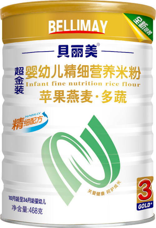 貝麗美蘋果燕麥多蔬精細營養米粉408克聽裝裝