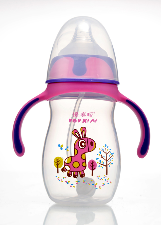 優嘻噯炫彩PP寬口徑自動奶瓶260ml紫紅色