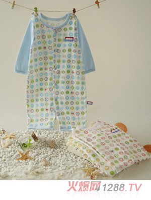 金色小魚純棉素色單面數字哈衣