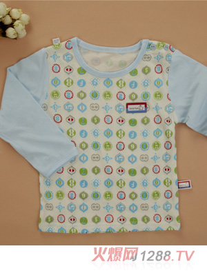 金色小魚純棉素色單面數字肩開衫