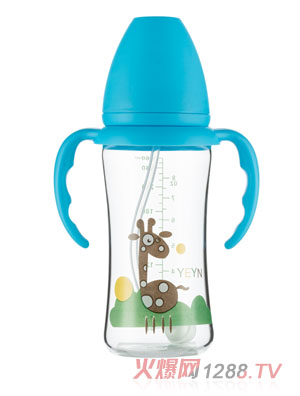 優兒優女高硼硅玻璃奶瓶260藍