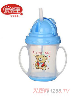 愛嬰寶兒童吸管創意軟嘴卡通pp學飲杯180ML